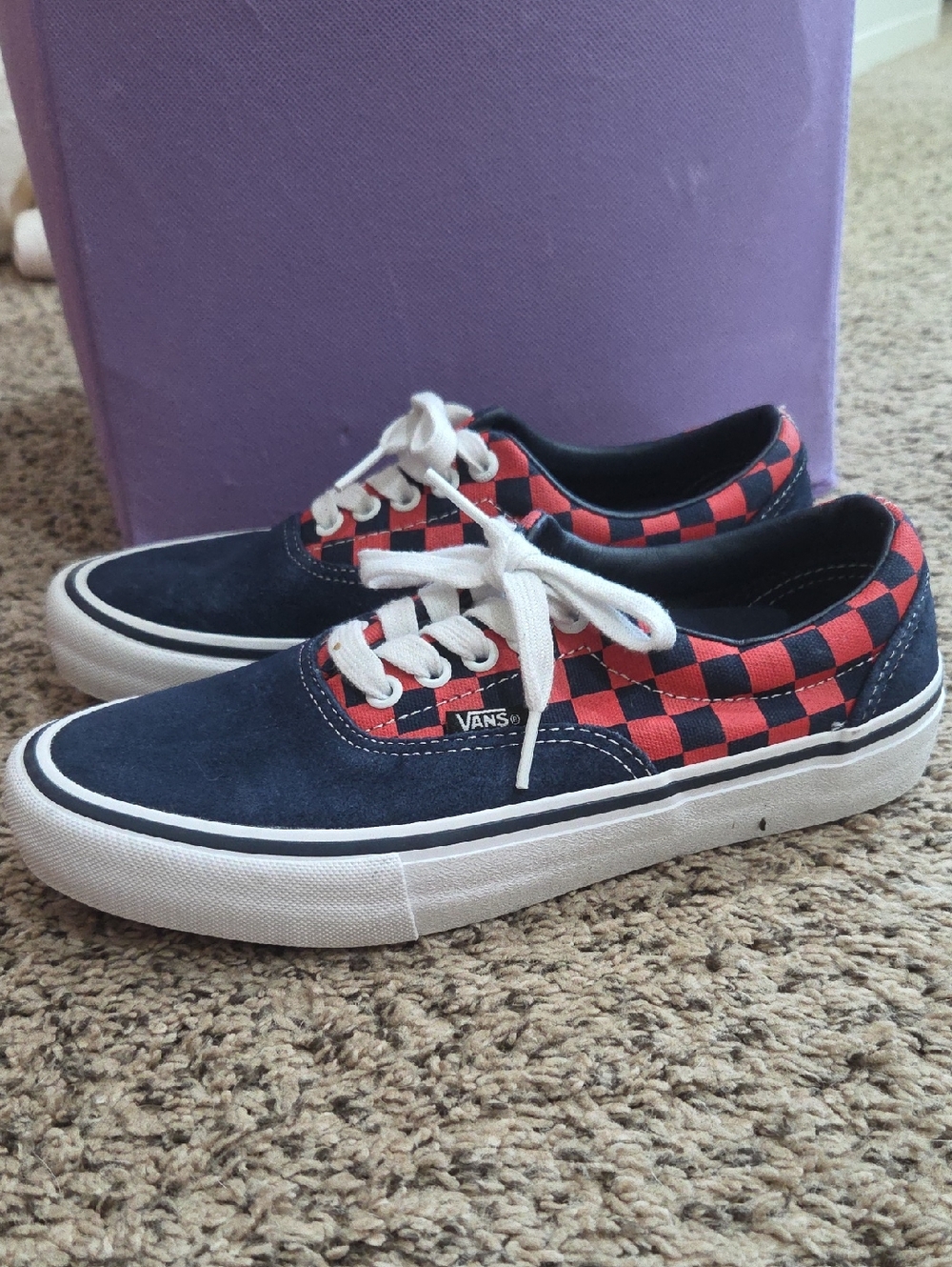 Vans Kids Navy with Red Checkerboard Low-Top Skate Sneakers